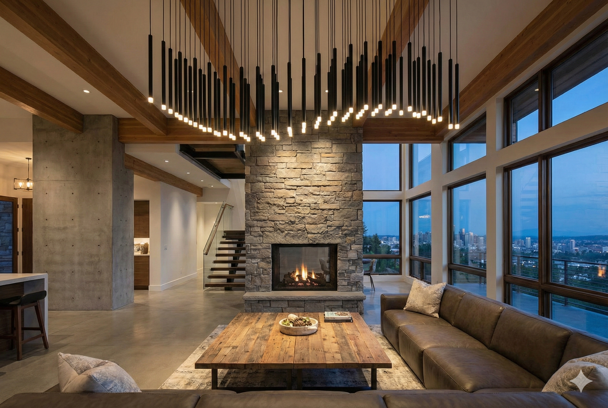How to choose a staircase chandelier — Gleesia Black LED multi-light pendant in a double-height foyer