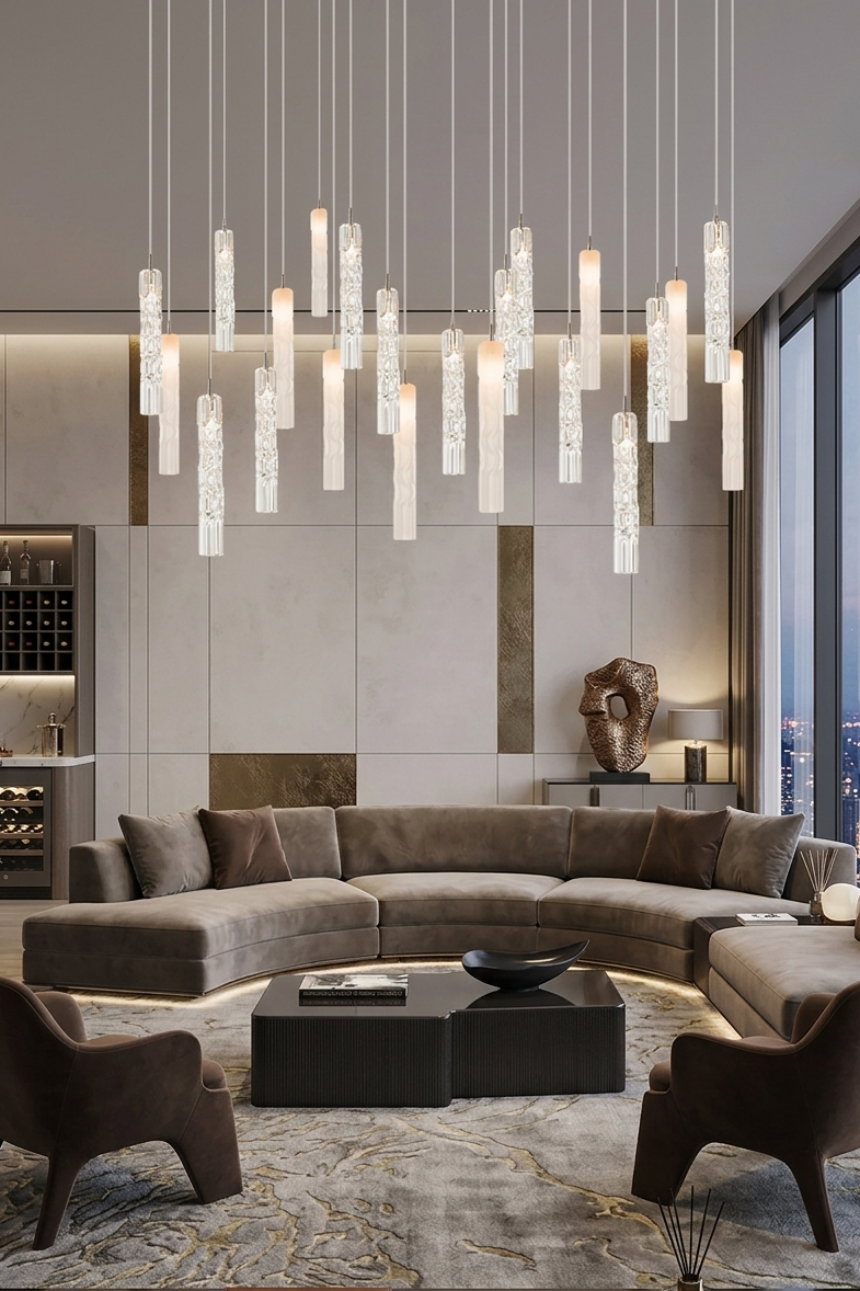 Multi Twisted Tubes Chandelier | Chrome Glass | 26 & 47 Lights — Gleesia