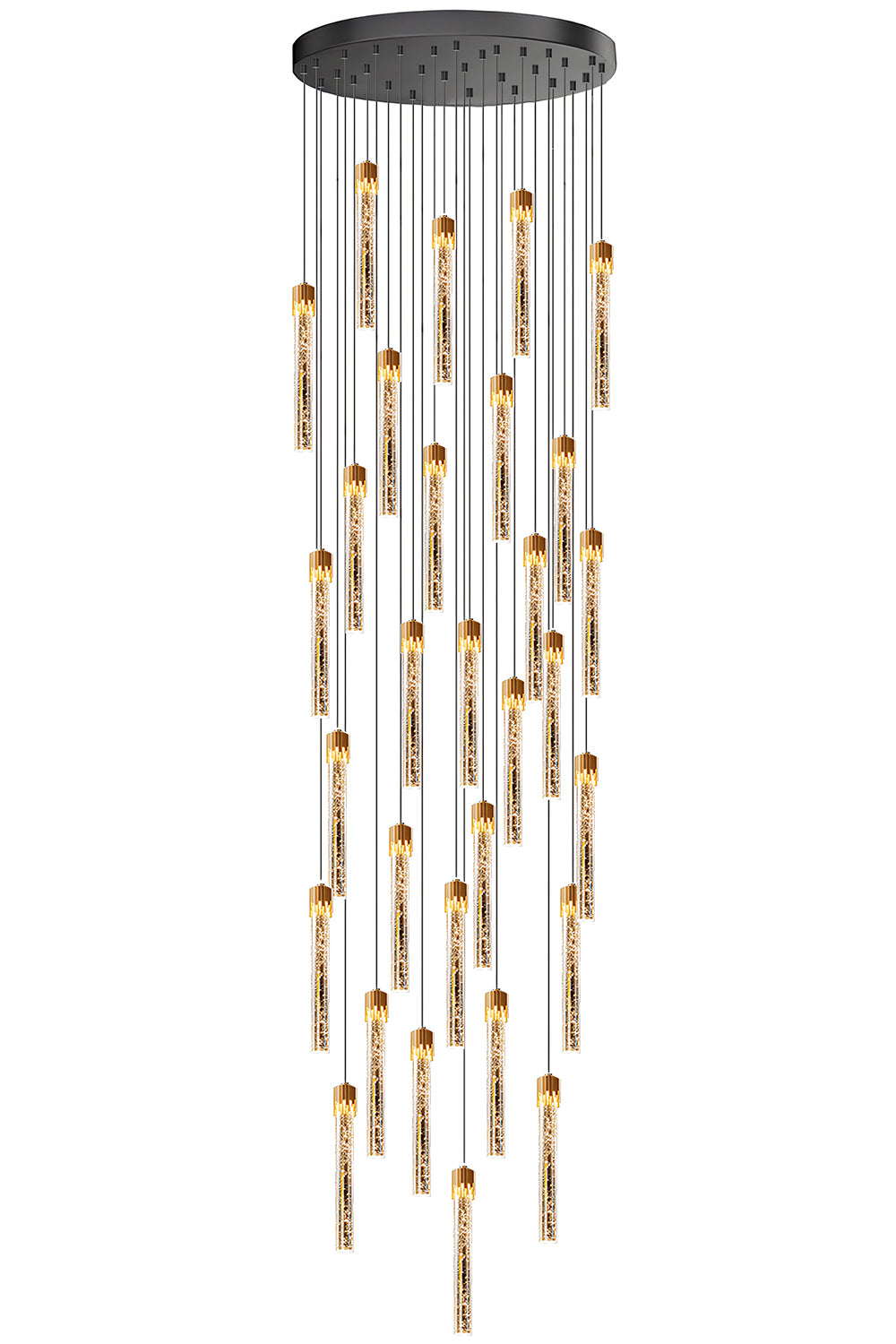 Modern gold bubble crystal pendant light with 30 lights, a stunning centerpiece.
