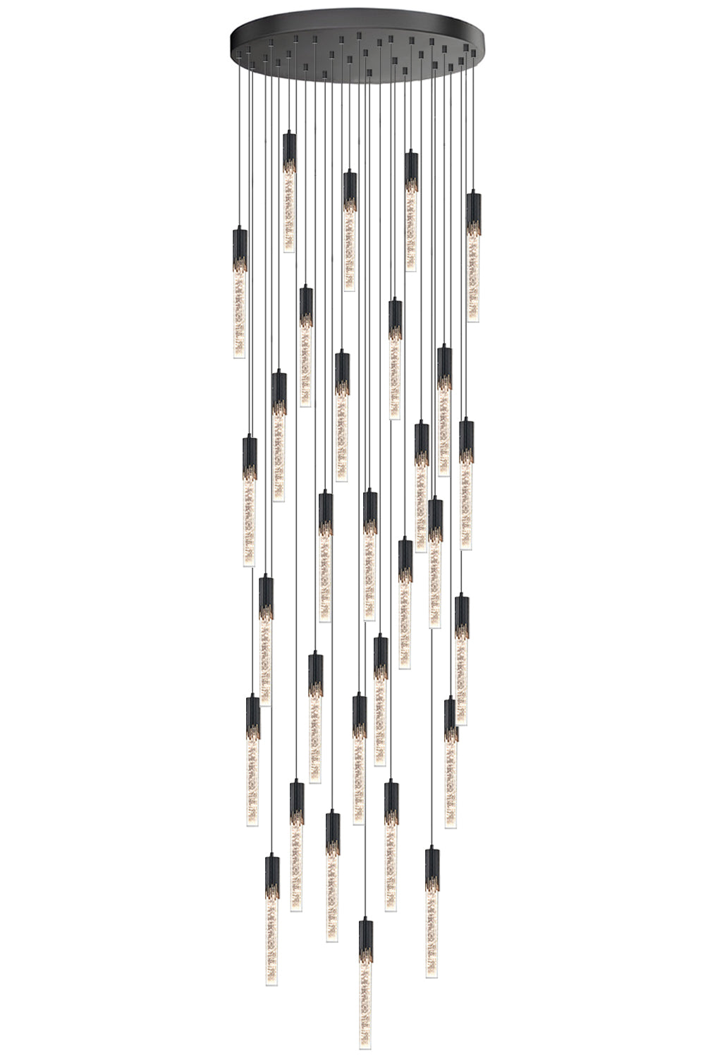 Modern black bubble crystal pendant light with 30 lights, a stunning centerpiece.