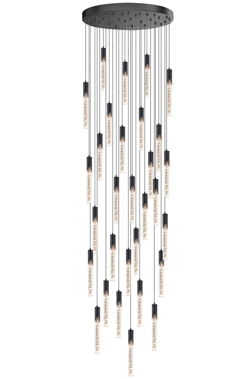 Modern black bubble crystal pendant light with 30 lights, a stunning centerpiece.