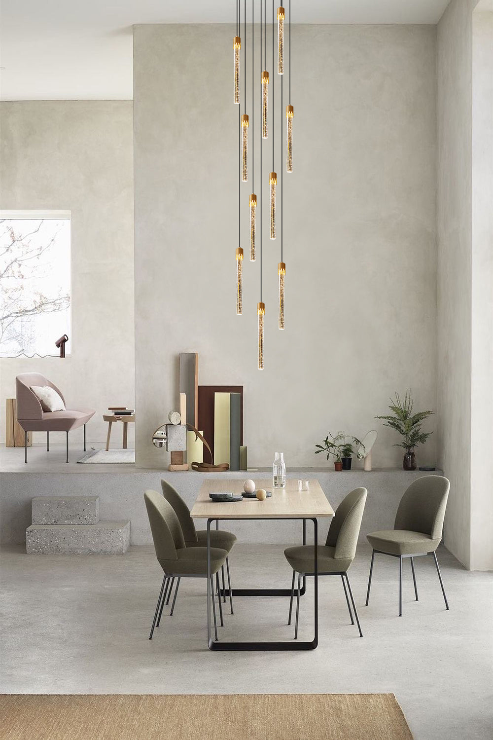 Gold Bubble Crystal Pendant Light hanging above the dining table