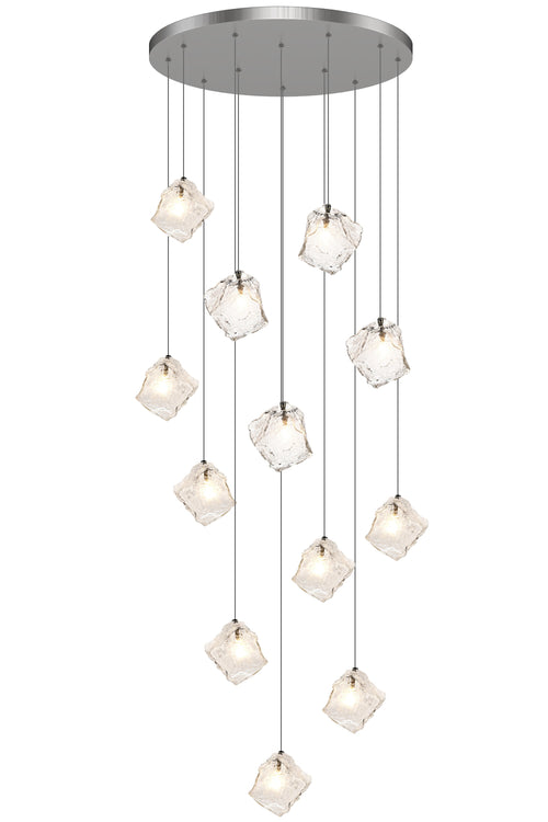 A contemporary crystal pendant light featuring 12 elegant lights, illuminating the space with a stylish and modern design.