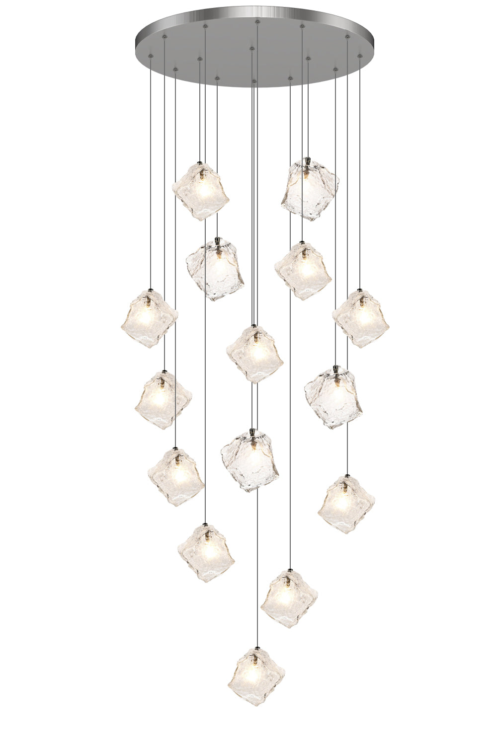 A contemporary crystal pendant light featuring 15 elegant lights, illuminating the space with a stylish and modern design.