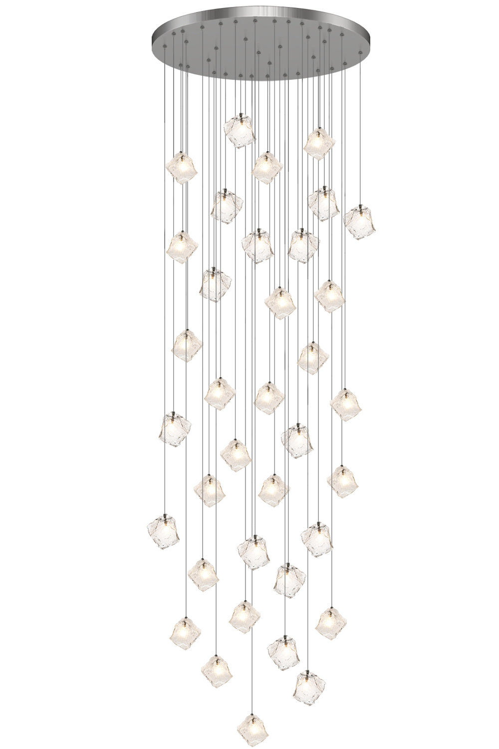 A contemporary crystal pendant light featuring 36 elegant lights, illuminating the space with a stylish and modern design.