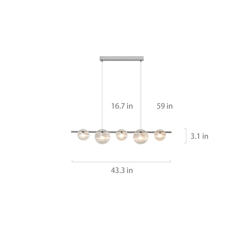 An illustration depicting the size specifications of a chandelier featuring 5 lights