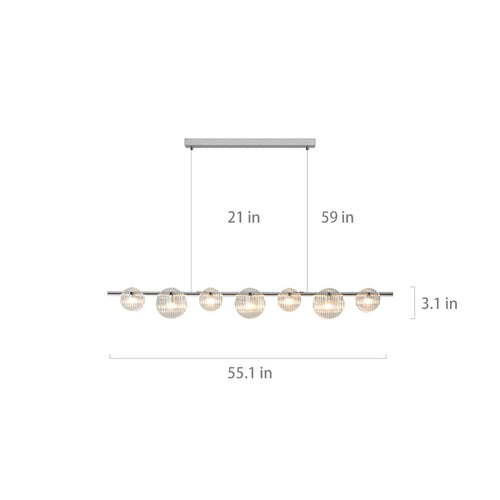 A detailed diagram showcasing the dimensions of a seven-light chandelier