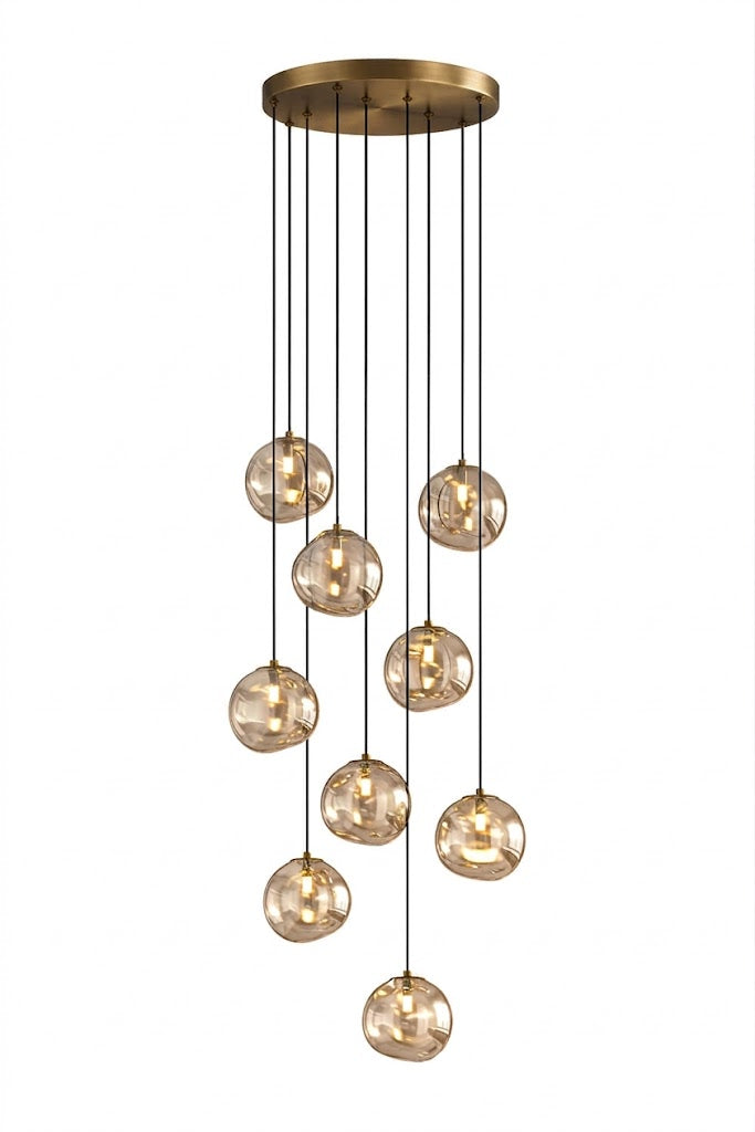 Glass Spherical Chandelier | Brass or Black | 5 & 9 Lights — Gleesia