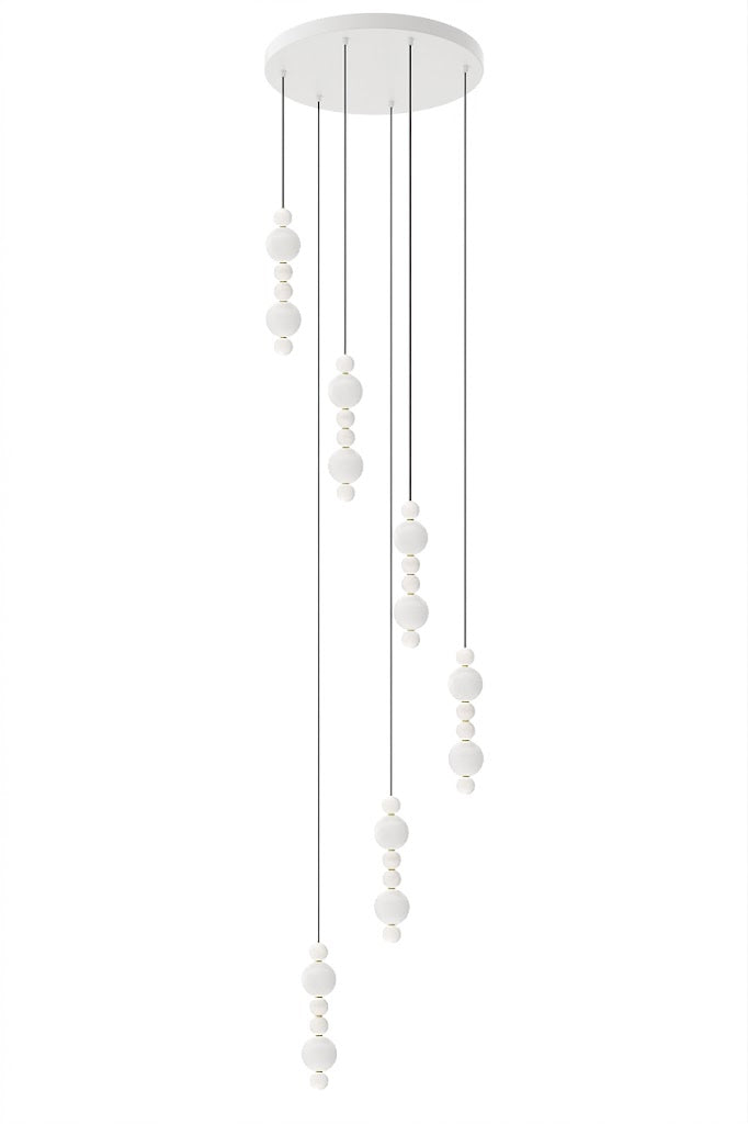 White Bead Staircase Chandelier 3–8 Groups – decorative staircase lighting fixture