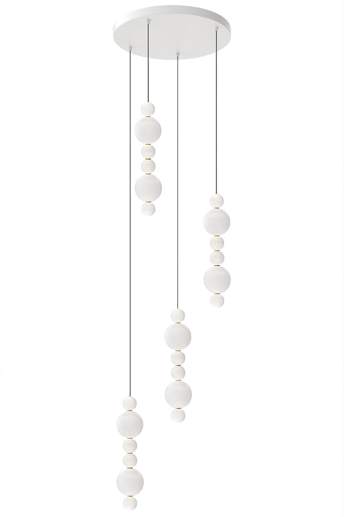 White Bead Staircase Chandelier 3–8 Groups – dimmable LED ceiling light