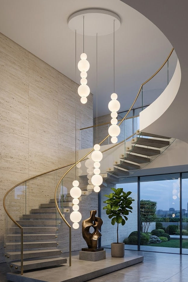 White Bead Staircase Chandelier | 3–8 Groups — Gleesia