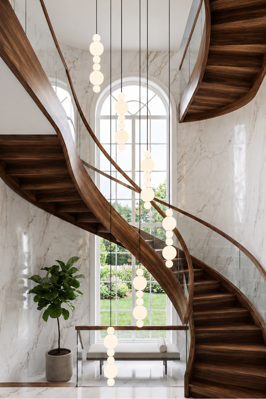 White Bead Staircase Chandelier | 3–8 Groups — Gleesia